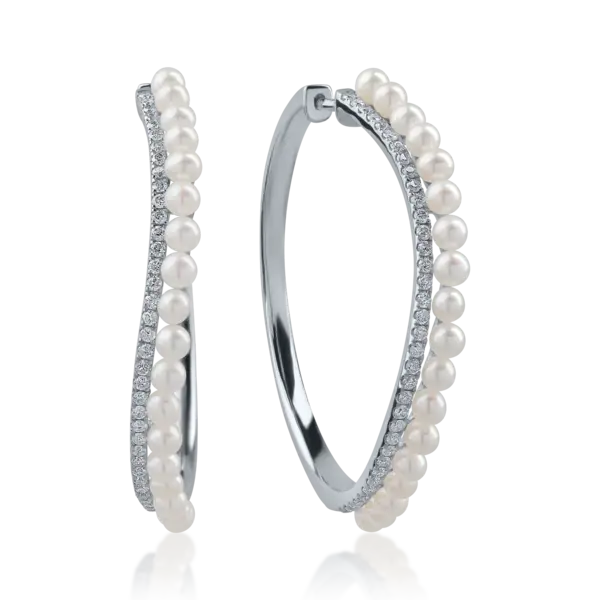 Cercei din aur alb cu perle de cultura de 5.04ct si diamante de 0.5ct