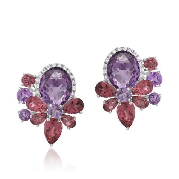 Cercei din aur alb cu pietre pretioase si semipretioase de 10.66ct