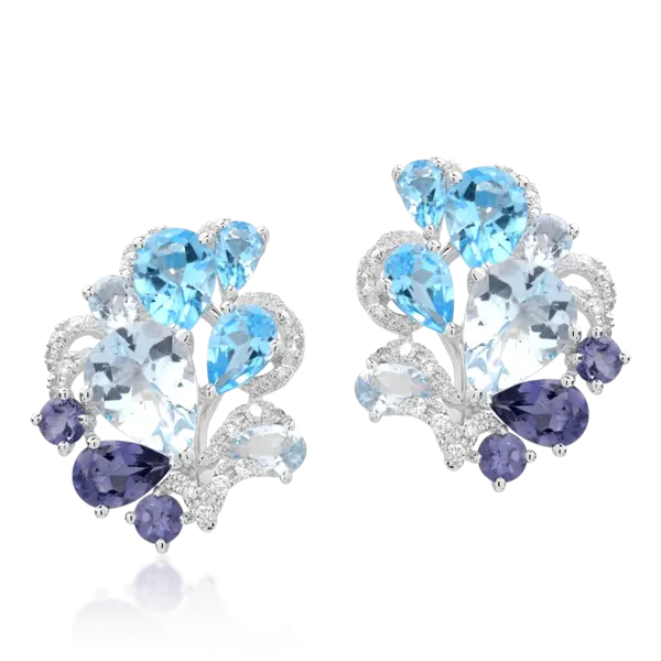 Cercei din aur alb cu pietre pretioase si semipretioase de 8.81ct