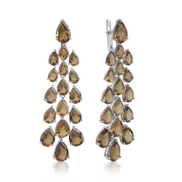 Cercei din aur alb cu quartz coniac pear de 24.04ct