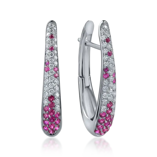 Cercei din aur alb cu rubine de 0.5ct si diamante de 0.4ct