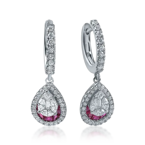 Cercei din aur alb cu rubine de 0.62ct si diamante de 0.28ct