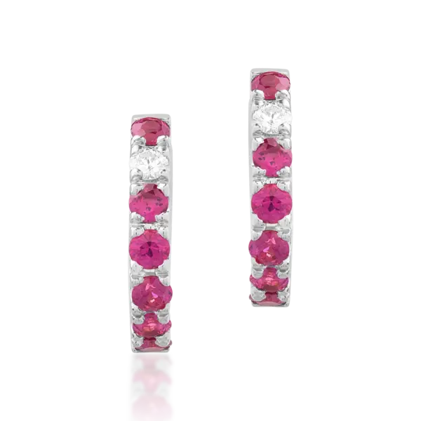 Cercei din aur alb cu rubine de 0.84ct si diamante de 0.1ct