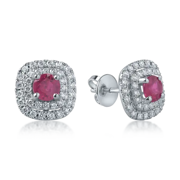 Cercei din aur alb cu rubine de 1.2ct si diamante de 0.67ct