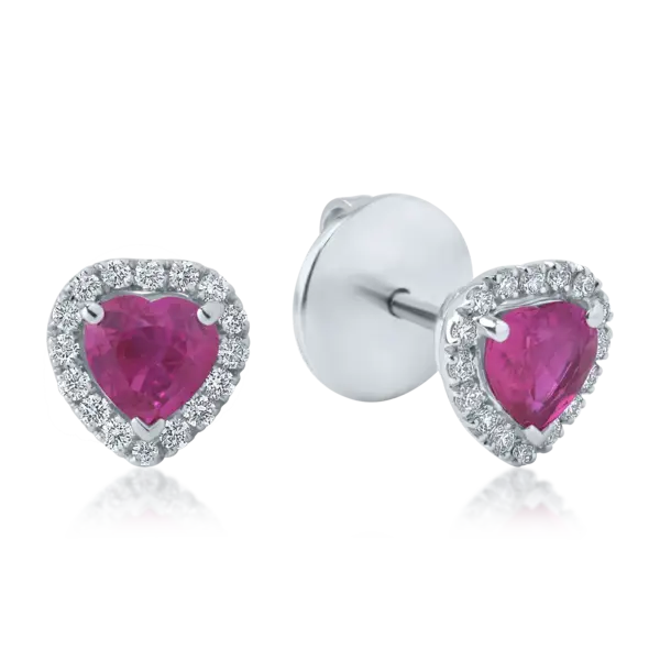 Cercei din aur alb cu rubine heart de 0.99ct si diamante de 0.22ct