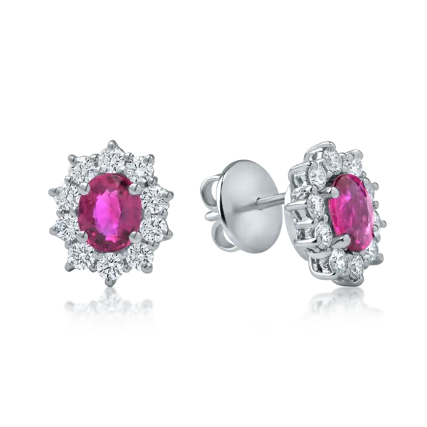 Cercei din aur alb cu rubine ovale de 1.37ct si diamante de 0.65ct