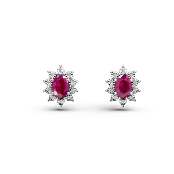 Cercei din aur alb cu rubine ovale de 1.96ct si diamante de 0.05ct