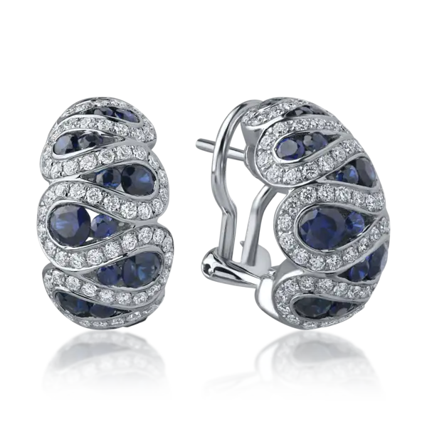 Cercei din aur alb cu safire albastre de 2.09ct si diamante de 1.05ct