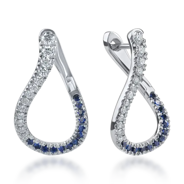 Cercei din aur alb cu safire de 0.3ct si diamante microsetting de 0.4ct