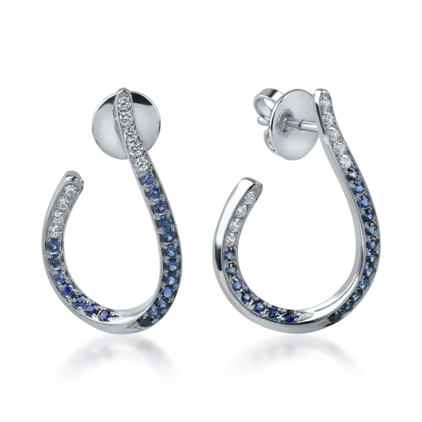 Cercei din aur alb cu safire de 0.8ct si diamante de 0.3ct