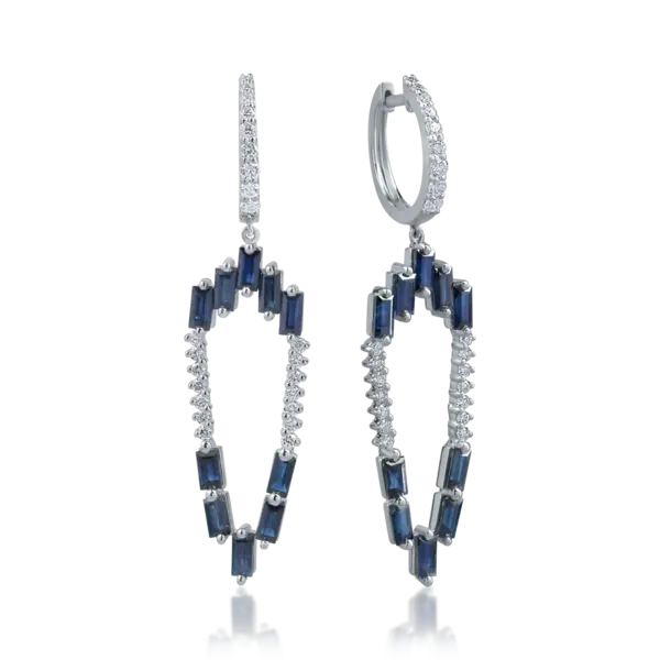 Cercei din aur alb cu safire de 3.4ct si diamante de 0.66ct