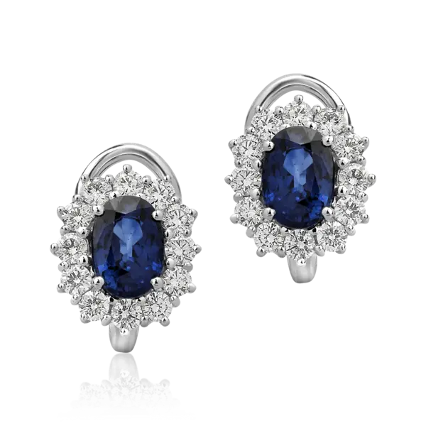 Cercei din aur alb cu safire ovale de 2.43ct si diamante round de 0.92ct