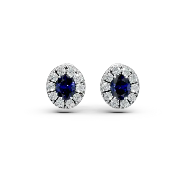 Cercei din aur alb cu safire ovale de 2.58ct si diamante round de 2.49ct