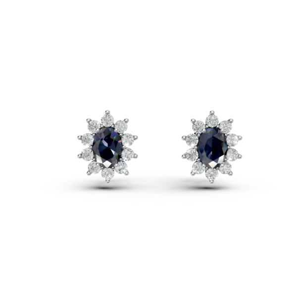 Cercei din aur alb cu safire ovale de 2ct si diamante de 0.84ct