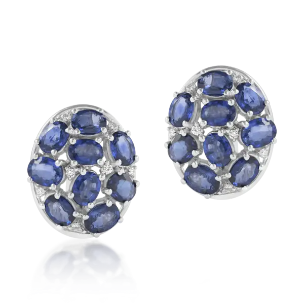 Cercei din aur alb cu safire ovale de 5.48ct si diamante de 0.12ct