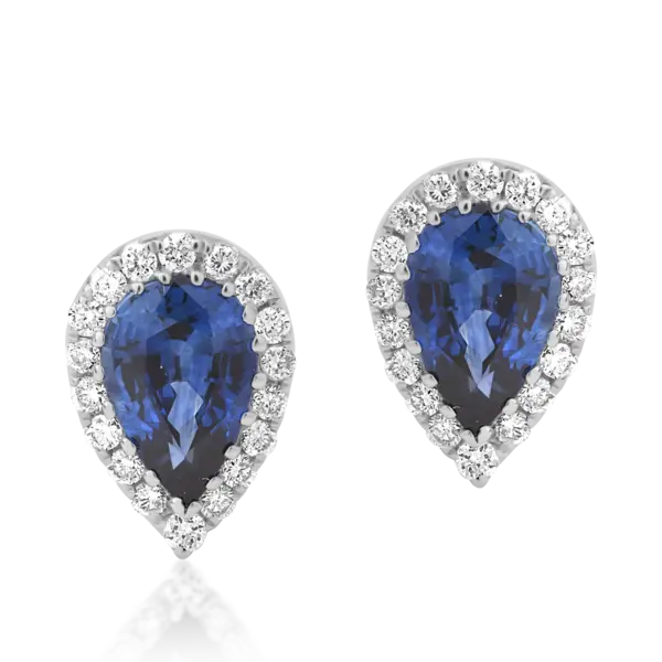 Cercei din aur alb cu safire pear de 0.77ct si diamante de 0.14ct