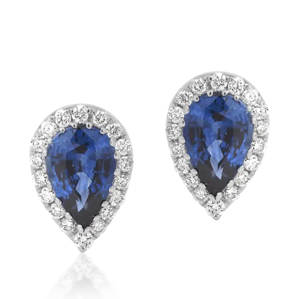 Cercei din aur alb cu safire pear de 0.88ct si diamante de 0.15ct