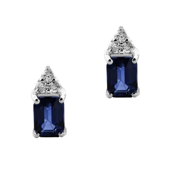 Cercei din aur alb cu safire rectangulare de 2.215ct si diamante de 0.116ct