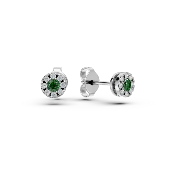 Cercei din aur alb cu smaralde de 0.13ct si diamante de 0.09ct