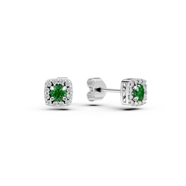 Cercei din aur alb cu smaralde de 0.28ct si diamante de 0.12ct