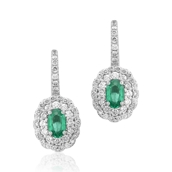 Cercei din aur alb cu smaralde de 0.78ct si diamante de 0.84ct