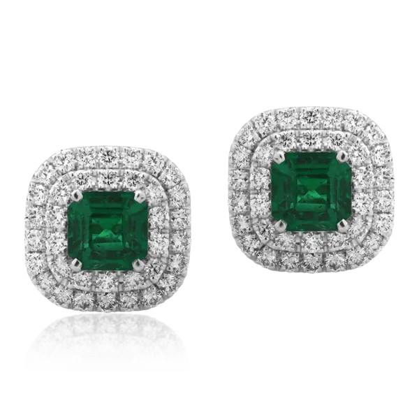 Cercei din aur alb cu smaralde emerald de 2.08ct si diamante round de 1.36ct
