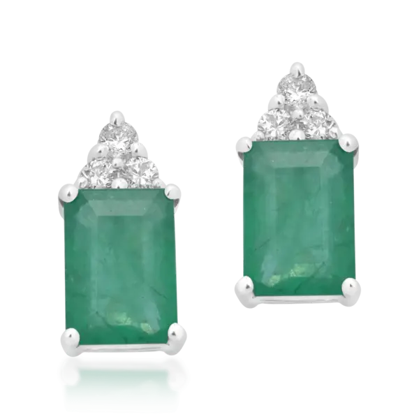 Cercei din aur alb cu smaralde octogonale de 2.04ct si diamante de 0.13ct