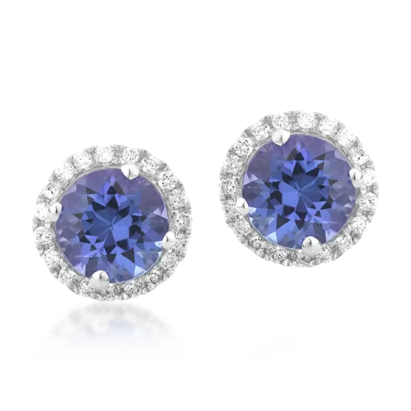 Cercei din aur alb cu tanzanite de 2.27ct si diamante de 0.18ct