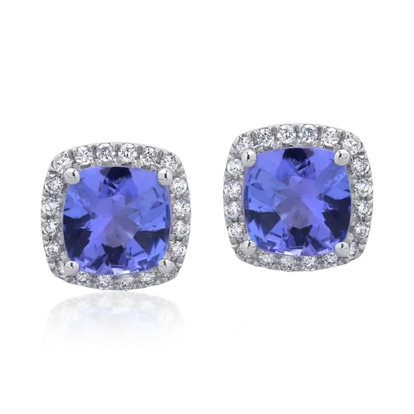 Cercei din aur alb cu tanzanite de 2.84ct si diamante de 0.26ct