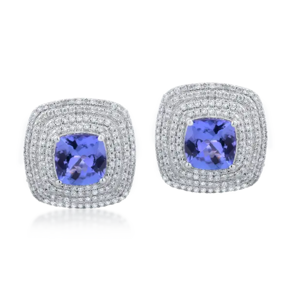Cercei din aur alb cu tanzanite de 4.28ct si diamante de 1.19ct