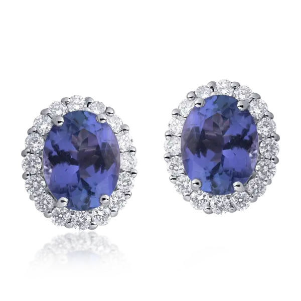 Cercei din aur alb cu tanzanite de 4.39ct si diamante de 0.81ct