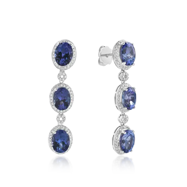 Cercei din aur alb cu tanzanite de 8.9ct si diamante de 0.4ct
