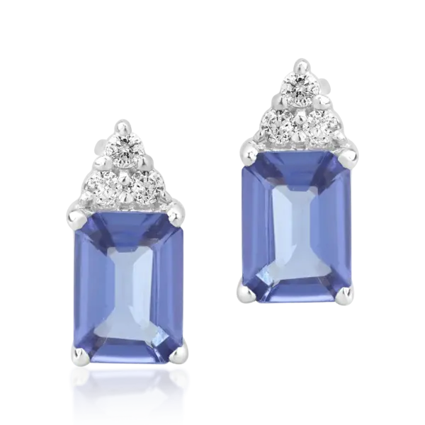 Cercei din aur alb cu tanzanite octogonale de 1.87ct si diamante de 0.12ct