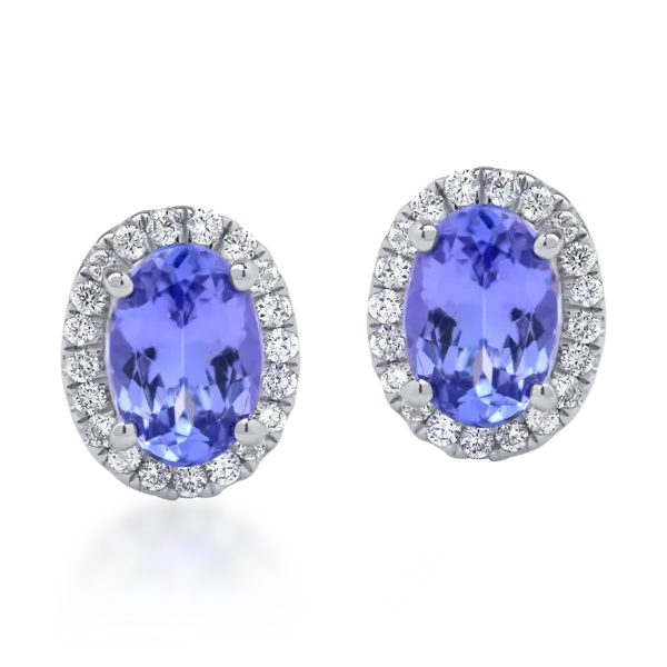 Cercei din aur alb cu tanzanite ovale de 1.23ct si diamant de 0.22ct