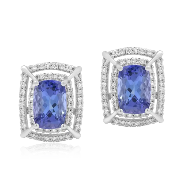 Cercei din aur alb cu tanzanite ovale de 4.56ct si diamante de 0.69ct