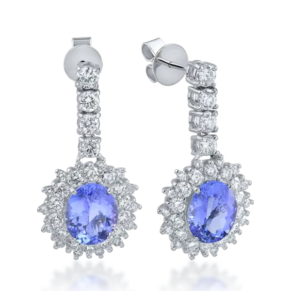 Cercei din aur alb cu tanzanite ovale de 5.51ct si diamante round de 2.448ct
