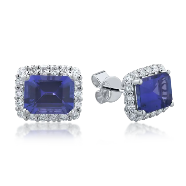 Cercei din aur alb cu tanzanite rectangulare de 4.93ct si diamante round de 0.93ct