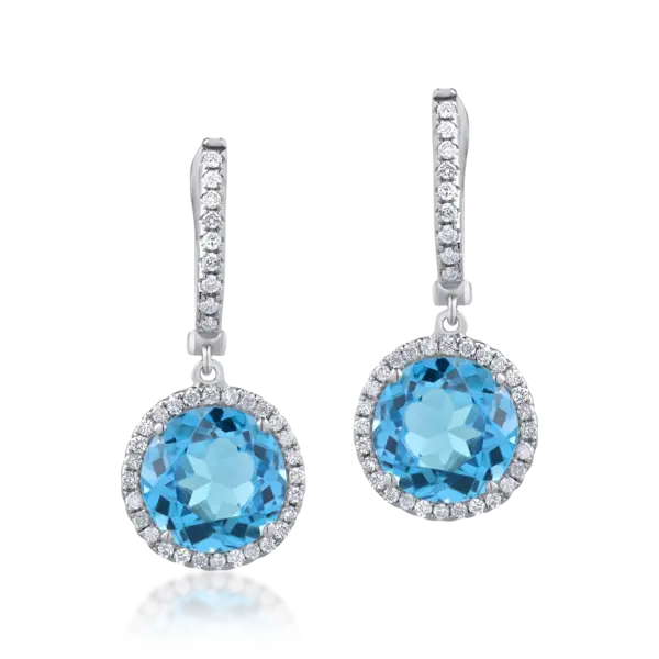 Cercei din aur alb cu topaze albastre de 7.87ct si diamante de 0.41ct