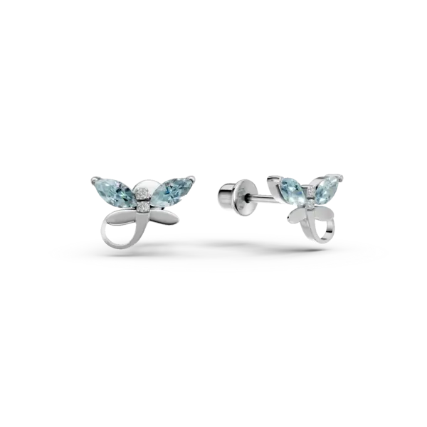 Cercei din aur alb cu topaze albastre marquise de 0.38ct si diamante round de 0.01ct pentru copii