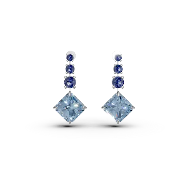 Cercei din aur alb cu topaze albastre octogonale de 14ct si iolite de 1.9ct