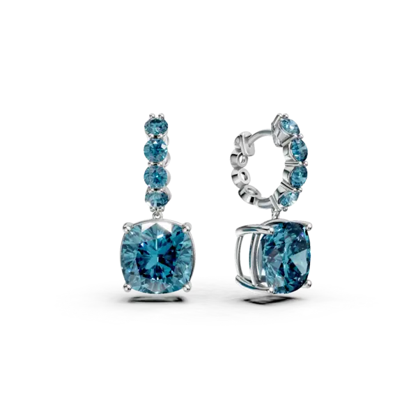 Cercei din aur alb cu topaze London blue cushion si rotunde de 10.96ct