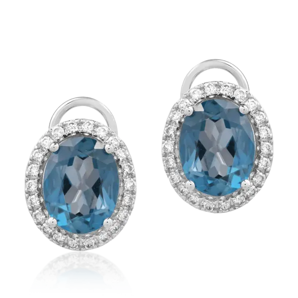Cercei din aur alb cu topaze London blue ovale de 4.1ct si diamante de 0.1ct