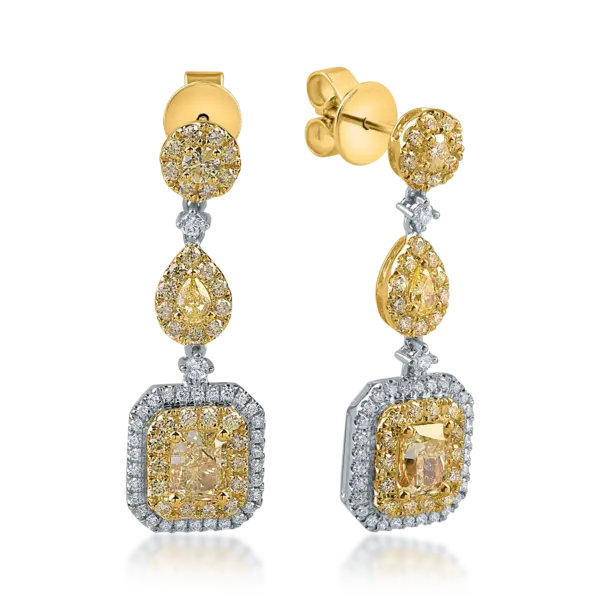 Cercei din aur alb-galben cu diamante galbene si incolore de 2.5ct