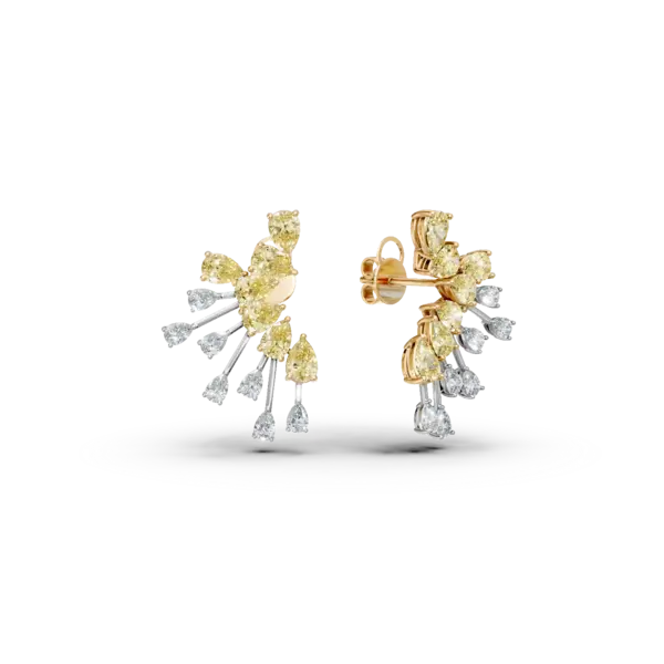 Cercei din aur alb-galben cu diamante galbene si incolore pear de 5.64ct