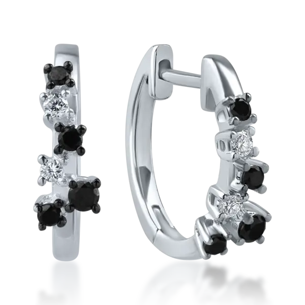 Cercei din aur alb-negru cu diamante negre de 0.16ct si diamante transparente de 0.06ct