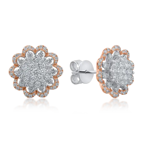 Cercei din aur alb-roz cu diamante de 1.02ct