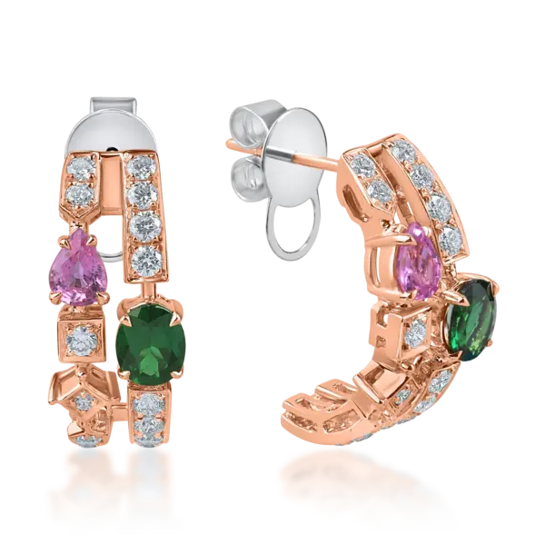 Cercei din aur alb-roz cu pietre pretioase si semipretioase de 2.7ct
