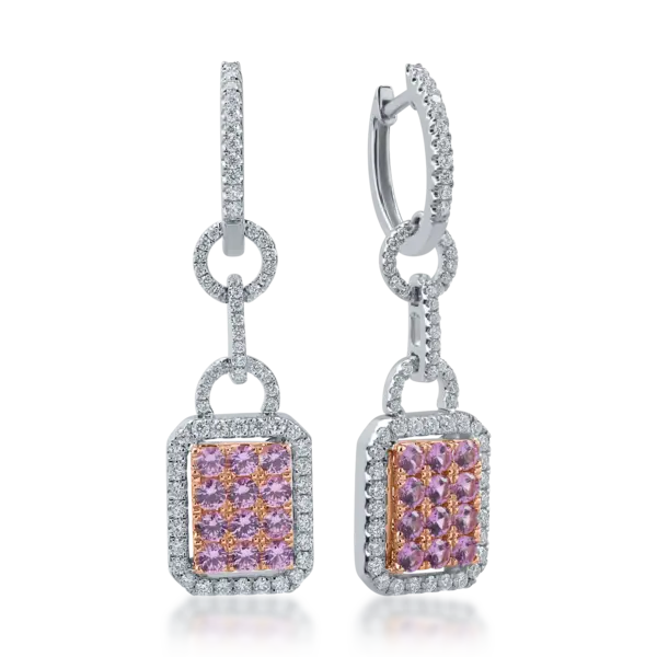 Cercei din aur alb-roz cu safire roz de 1.11ct si diamante de 0.67ct