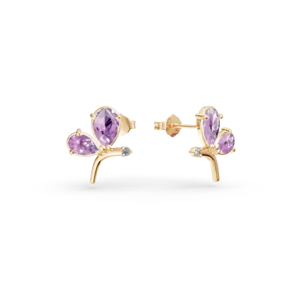 Cercei din aur galben cu ametiste pear de 1.7ct si zirconii