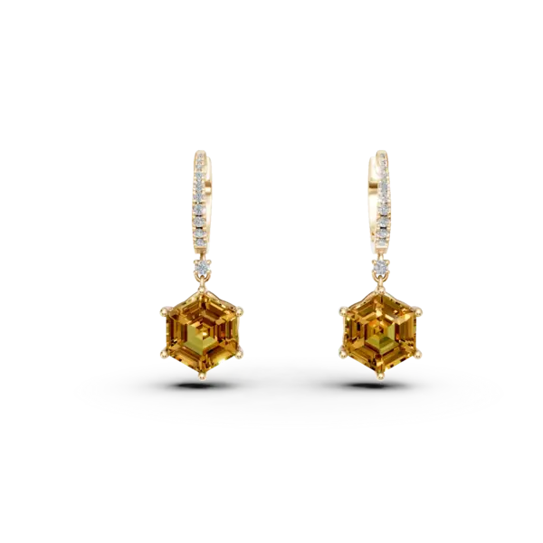 Cercei din aur galben cu citrine de 6.6ct si diamante de 0.18ct